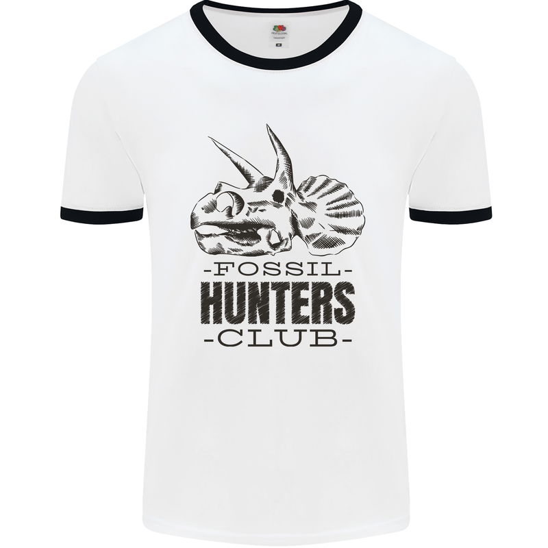 Fossil Hunters Club Paleontology Dinosaurs Mens Ringer T-Shirt White/Black