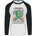 Dinosaur I Don't Like Morning People Funny Mens L/S Baseball T-Shirt White/Black