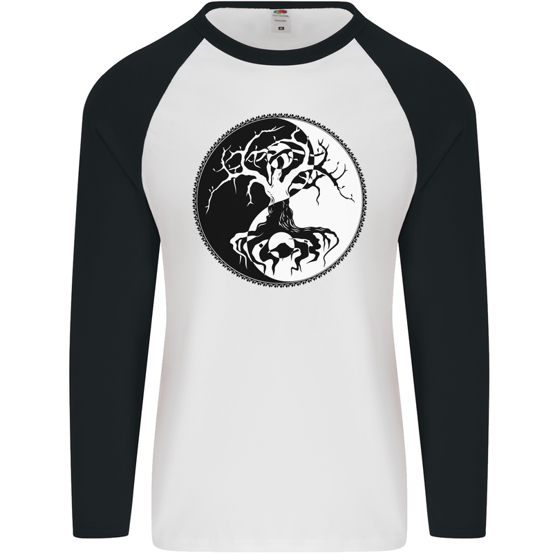 Yggdrasil Tree Mens L/S Baseball T-Shirt White/Black