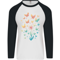Dandelion Butterfly Plant Gardening Mens L/S Baseball T-Shirt White/Black