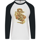 A Steampunk Snake Reptiles Mens L/S Baseball T-Shirt White/Black