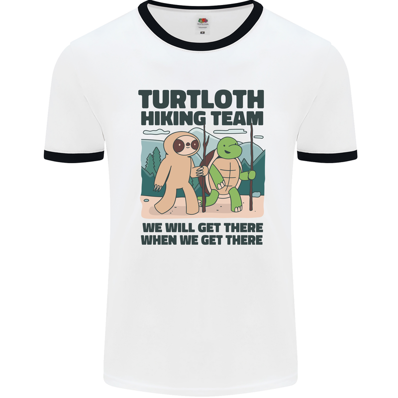 Turtloth Hiking Team Hiking Turtle Sloth Mens Ringer T-Shirt White/Black