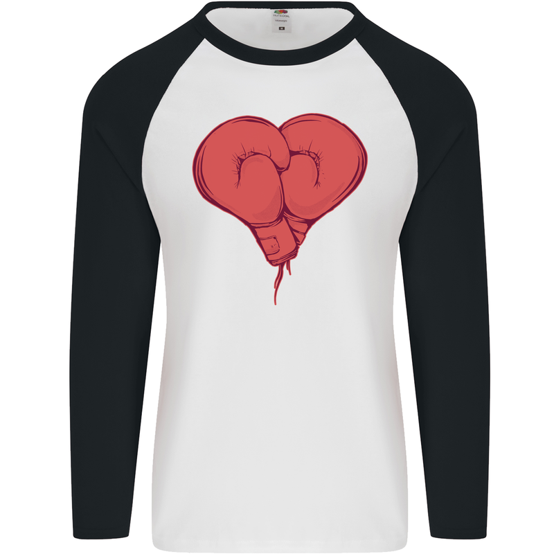 Heart Boxing Gloves Boxer MMA Muay Thai Mens L/S Baseball T-Shirt White/Black