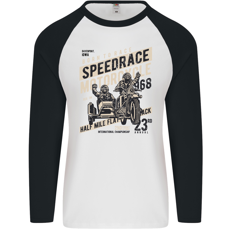 Speedrace Motorcycle Side Car Motorbike Mens L/S Baseball T-Shirt White/Black