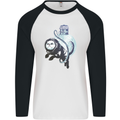 Space Astronaut Cat Funny Mens L/S Baseball T-Shirt White/Black