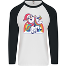 Christmas Santa Claus On a Unicorn Xmas Mens L/S Baseball T-Shirt White/Black