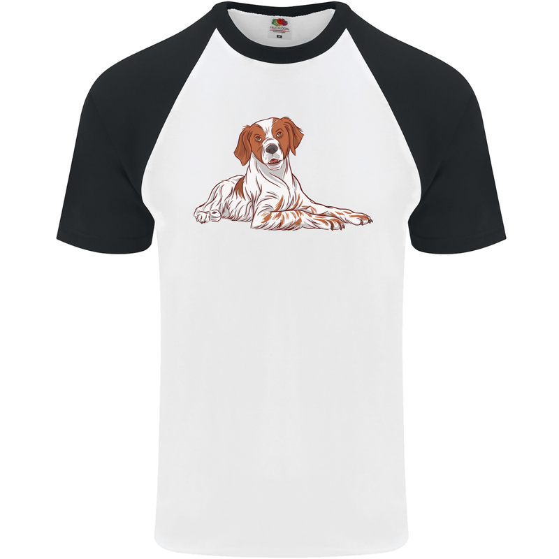 A Epagneul Breton Dog Mens S/S Baseball T-Shirt White/Black