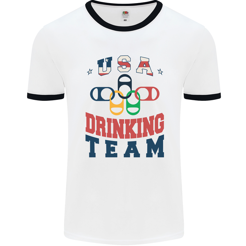 USA Drinking Team Funny Bachelor Party Beer Mens Ringer T-Shirt White/Black