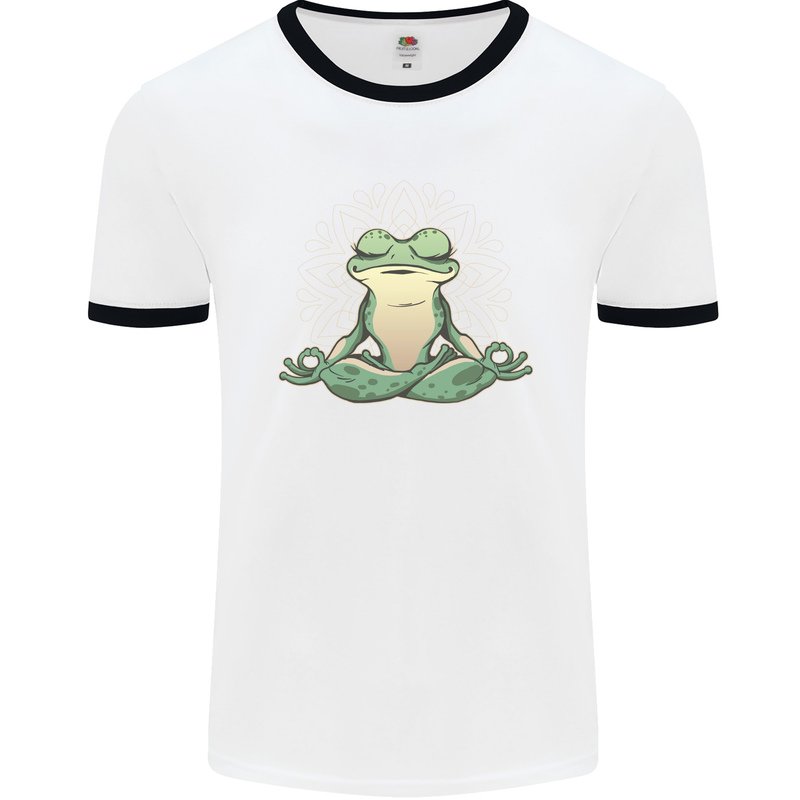 Yoga Frog Meditation Mens Ringer T-Shirt White/Black