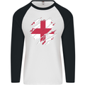 Torn Georgia Flag Georgian Day Football Mens L/S Baseball T-Shirt White/Black