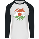 Torn Niger Flag Nigerien Day Football Mens L/S Baseball T-Shirt White/Black