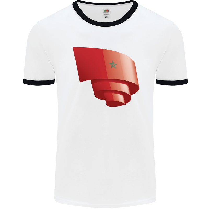 Curled Morocco Flag Moroccan Day Football Mens Ringer T-Shirt White/Black