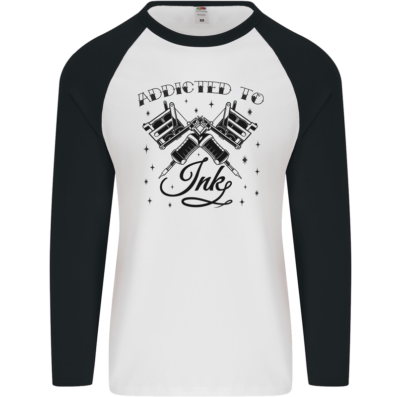 Addicted to Ink Tattoo Artist Mens L/S Baseball T-Shirt White/Black