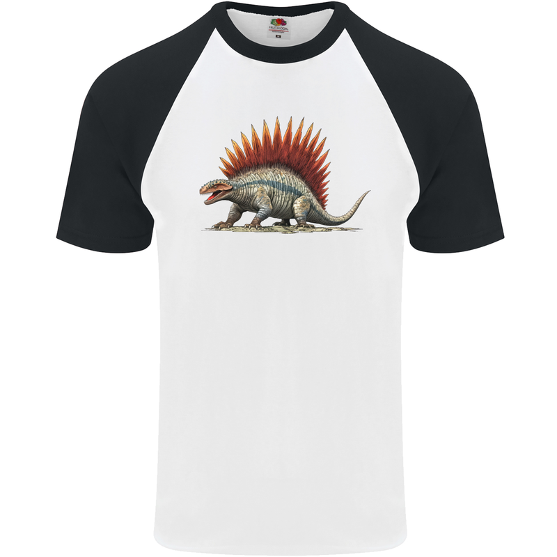 Dimetrodon Dinosaur Mens S/S Baseball T-Shirt White/Black