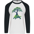 Abstract Tortoise Tree Mens L/S Baseball T-Shirt White/Black