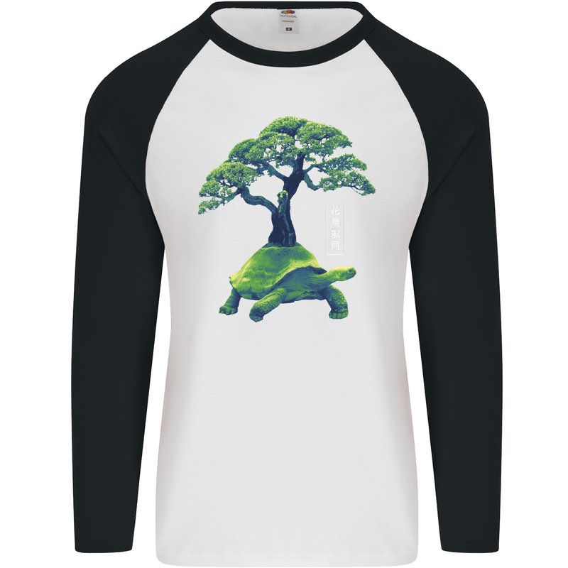 Abstract Tortoise Tree Mens L/S Baseball T-Shirt White/Black