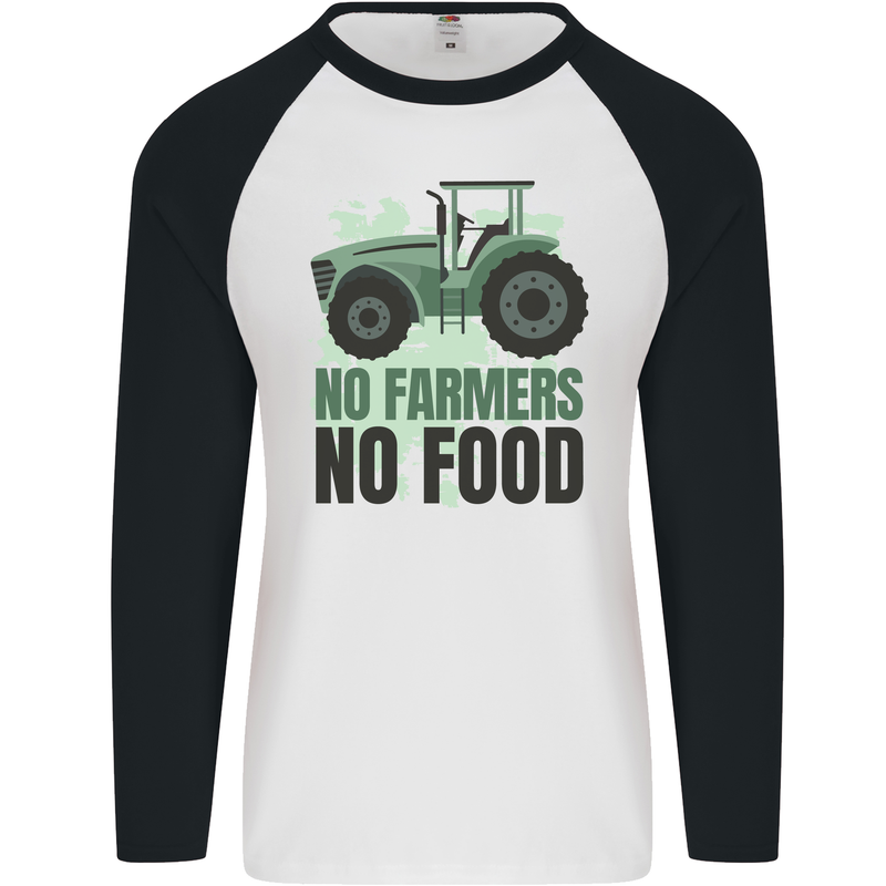 Tractor No Farmers No Food Farming Mens L/S Baseball T-Shirt White/Black