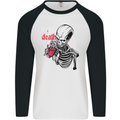 Coffee or Death Skull Mens L/S Baseball T-Shirt White/Black