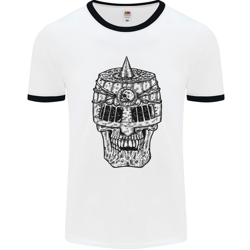 Medieval Skull Helmet Mens Ringer T-Shirt White/Black