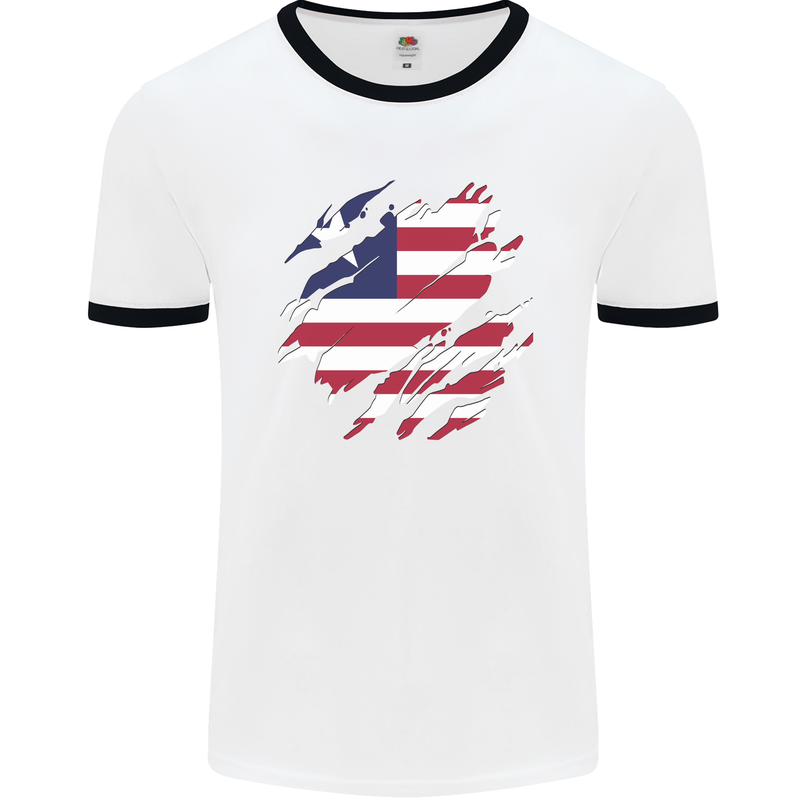 Torn Liberia Flag Liberian Day Football Mens Ringer T-Shirt White/Black