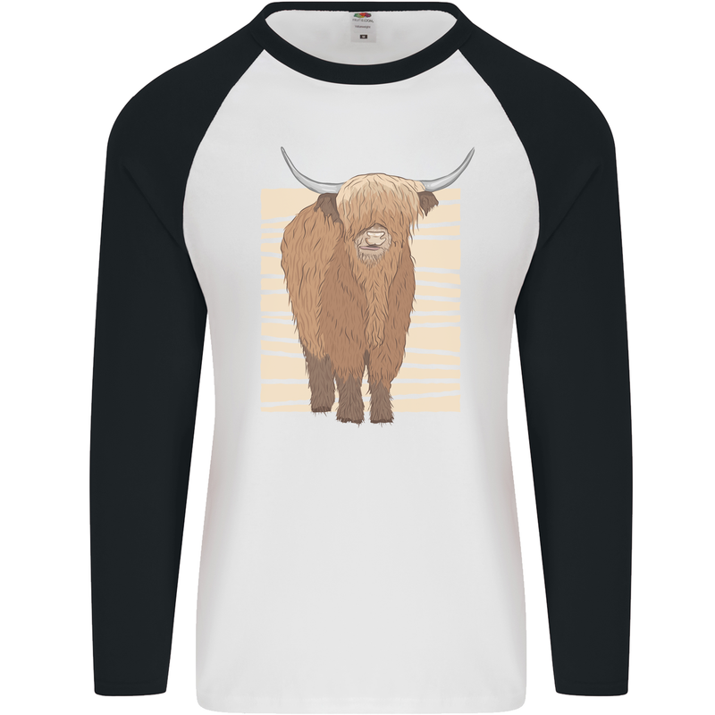 A Chilled Highland Cow Mens L/S Baseball T-Shirt White/Black