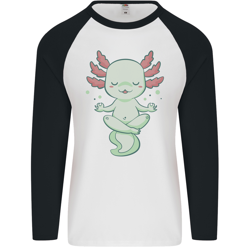 Meditating Axolot Yoga Spiritual Mens L/S Baseball T-Shirt White/Black