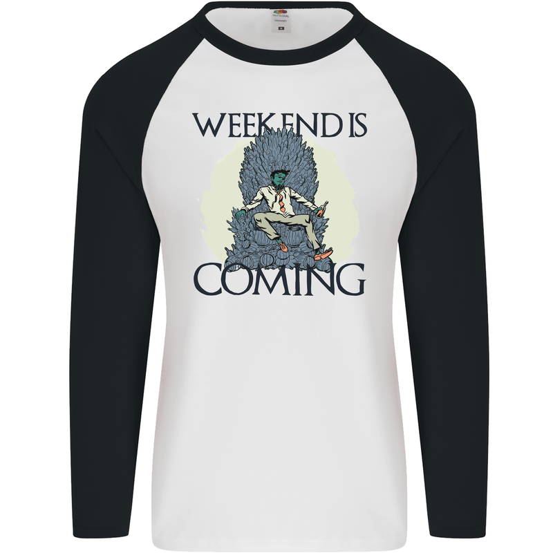 Weekend Funny Beer Cider Wine Alcohol Gin Mens L/S Baseball T-Shirt White/Black