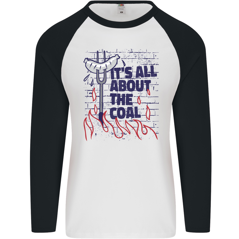 Its All About the Coal Funny BBQ Grill Mens L/S Baseball T-Shirt White/Black