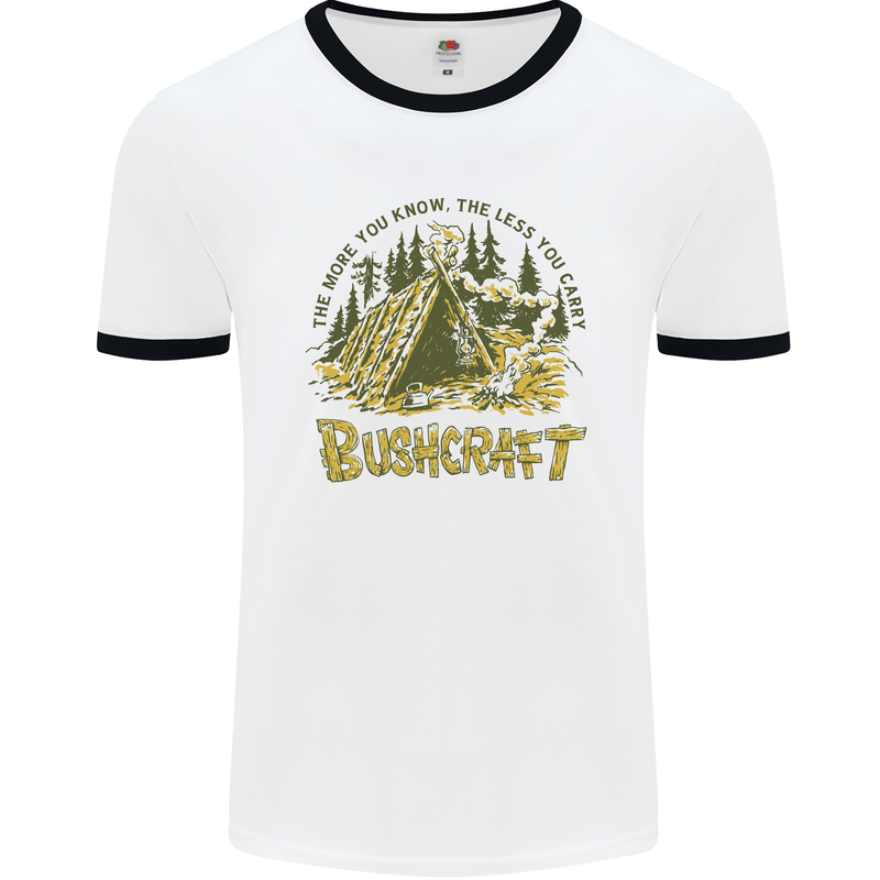 Bushcraft Funny Outdoor Pursuits Scouts Camping Mens Ringer T-Shirt White/Black