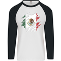 Torn Mexico Flag Mexican Day Football Mens L/S Baseball T-Shirt White/Black