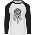 Bring the Nightmare Tribal Owl Skull Gothic Mens L/S Baseball T-Shirt White/Black