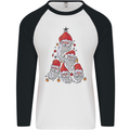 Santa Clause Christmas Tree Mens L/S Baseball T-Shirt White/Black