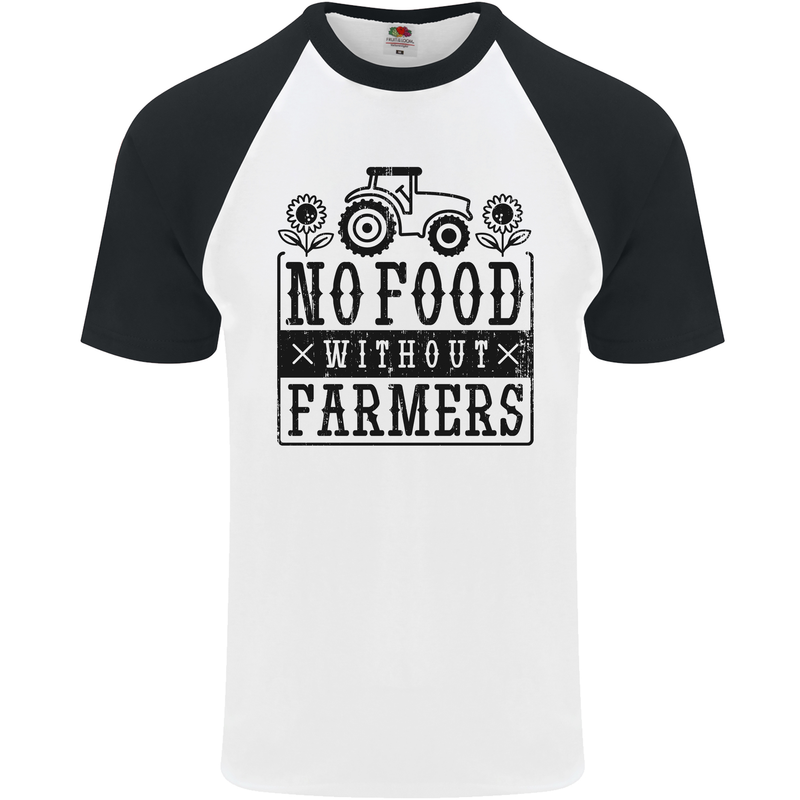 No Food Without Farmers Farming Mens S/S Baseball T-Shirt White/Black