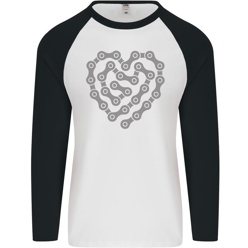 Bike Heart Chain Cycling Biker Motorcycle Mens L/S Baseball T-Shirt White/Black