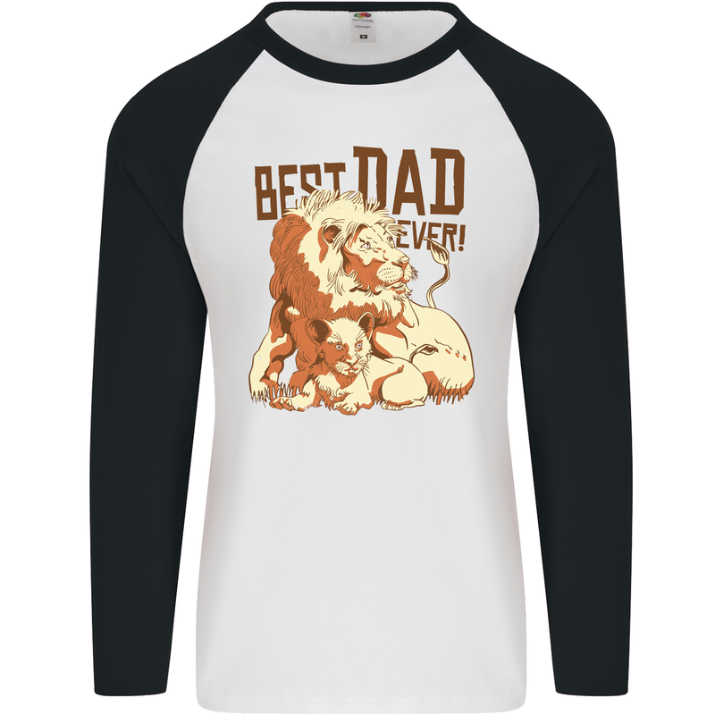 Lion Best Dad Ever Funny Father's Day Mens L/S Baseball T-Shirt White/Black