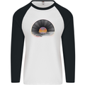 Vinyl Sunset Record LP Turntable Music Mens L/S Baseball T-Shirt White/Black