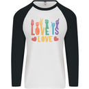LGBT Sign Language Love Is Gay Pride Day Mens L/S Baseball T-Shirt White/Black