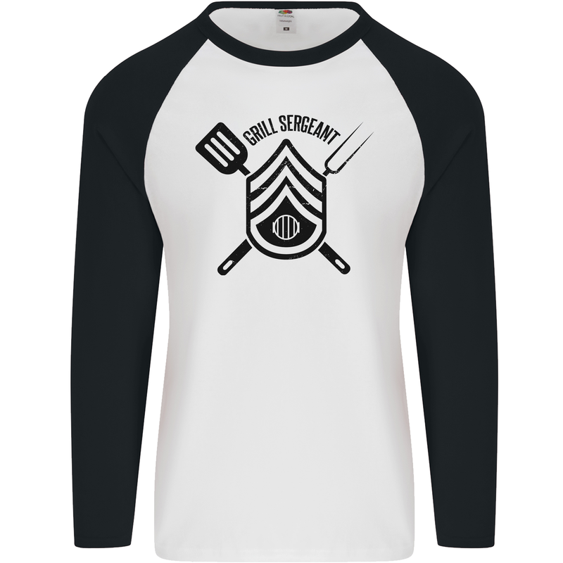 BBQ Grill Sergeant Chef Cook Food Funny Mens L/S Baseball T-Shirt White/Black