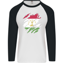 Torn Tajikistan Flag Tajik Day Football Mens L/S Baseball T-Shirt White/Black