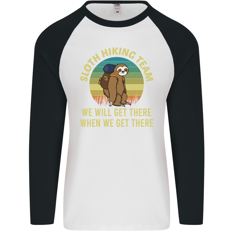 Sloth Hiking Team Funny Trekking Walking Mens L/S Baseball T-Shirt White/Black