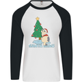 Santa Miau Funny Christmas Cat Xmas Meow Mens L/S Baseball T-Shirt White/Black