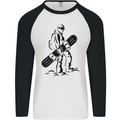 A Snowboarder Snowboarding Winter Sports Mens L/S Baseball T-Shirt White/Black