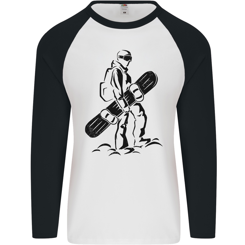 A Snowboarder Snowboarding Winter Sports Mens L/S Baseball T-Shirt White/Black