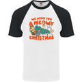 Christmas Cat Meowy Funny Christmas Tree Chaos Mens S/S Baseball T-Shirt White/Black