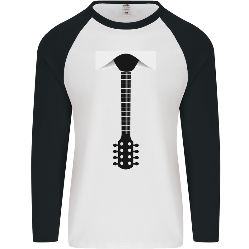 Guitar Tie Guitarist Bass Acoustic Funny Mens L/S Baseball T-Shirt White/Black