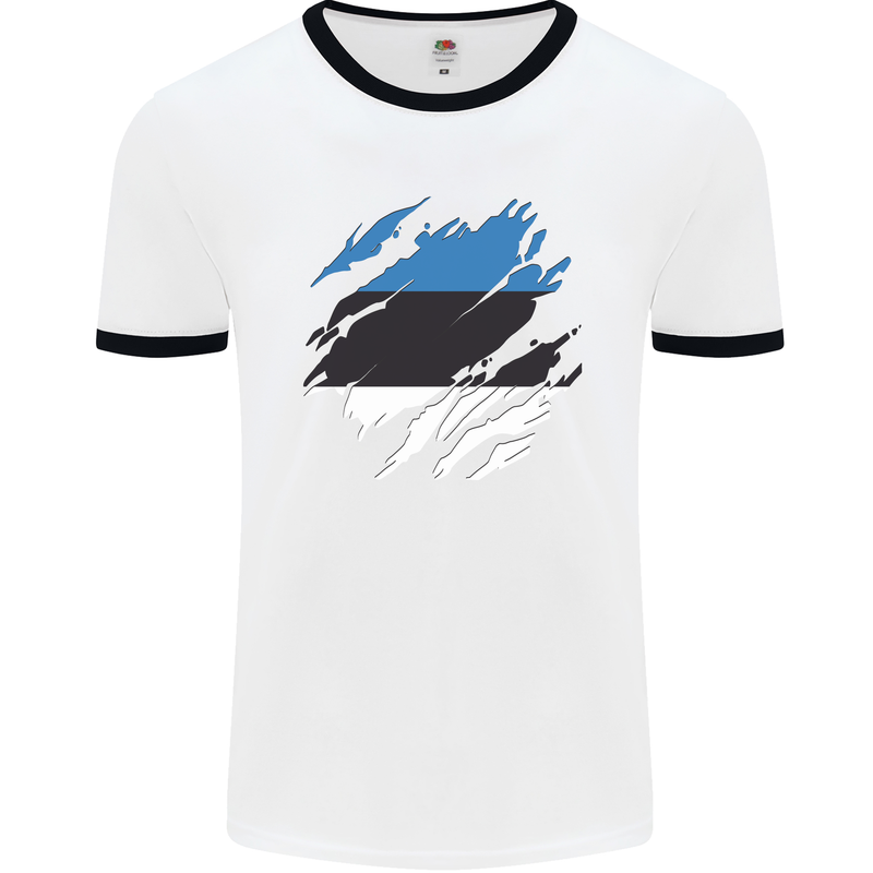 Torn Estonia Flag Estonian Day Football Mens Ringer T-Shirt White/Black