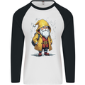 Santa Raincoat Christmas Rainy Season Santa Mens L/S Baseball T-Shirt White/Black