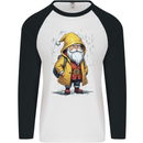 Santa Raincoat Christmas Rainy Season Santa Mens L/S Baseball T-Shirt White/Black