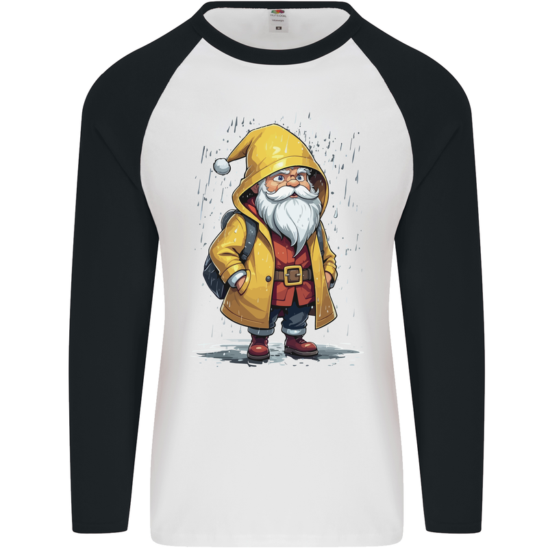 Santa Raincoat Christmas Rainy Season Santa Mens L/S Baseball T-Shirt White/Black