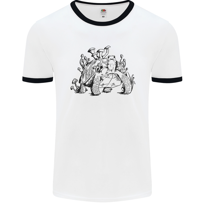 Tortoise Mushrooms Nature Mycology Mens Ringer T-Shirt White/Black